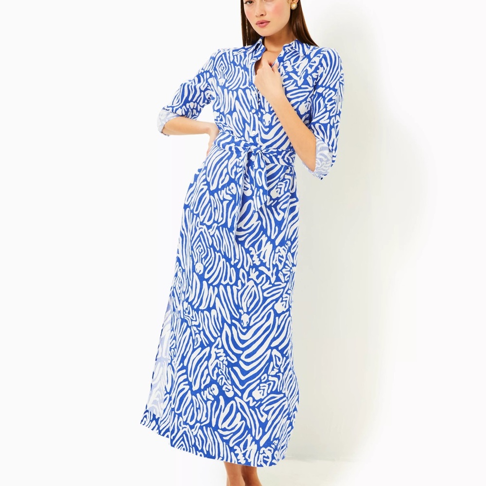 Lilly Pulitzer linen Blue and White Patterned Dress